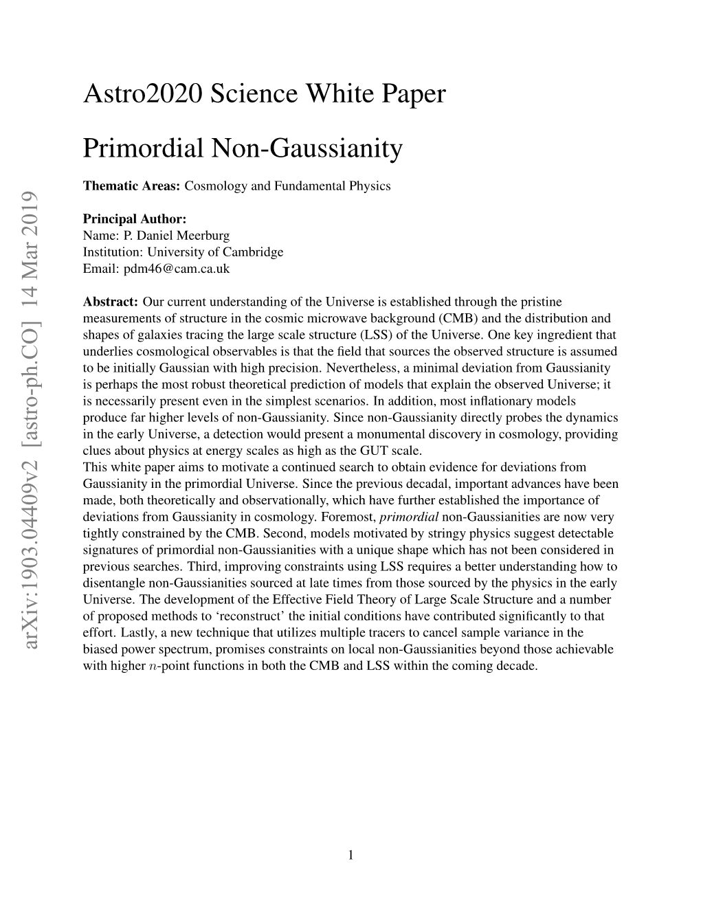 Astro2020 Science White Paper Primordial Non-Gaussianity