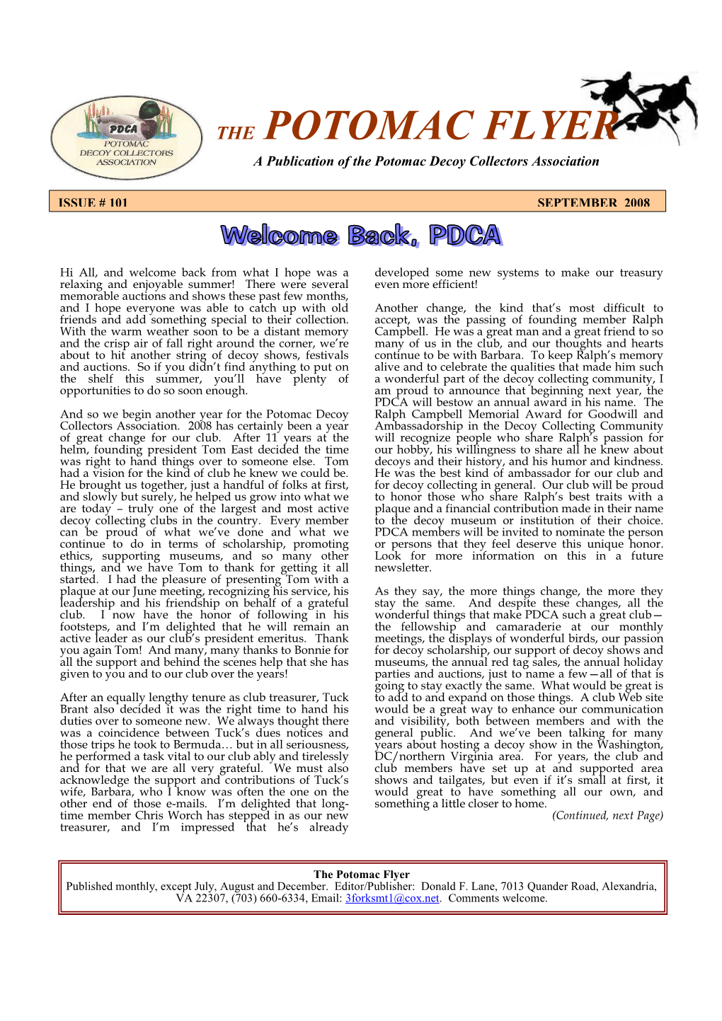 THE POTOMAC FLYER a Publication of the Potomac Decoy Collectors Association