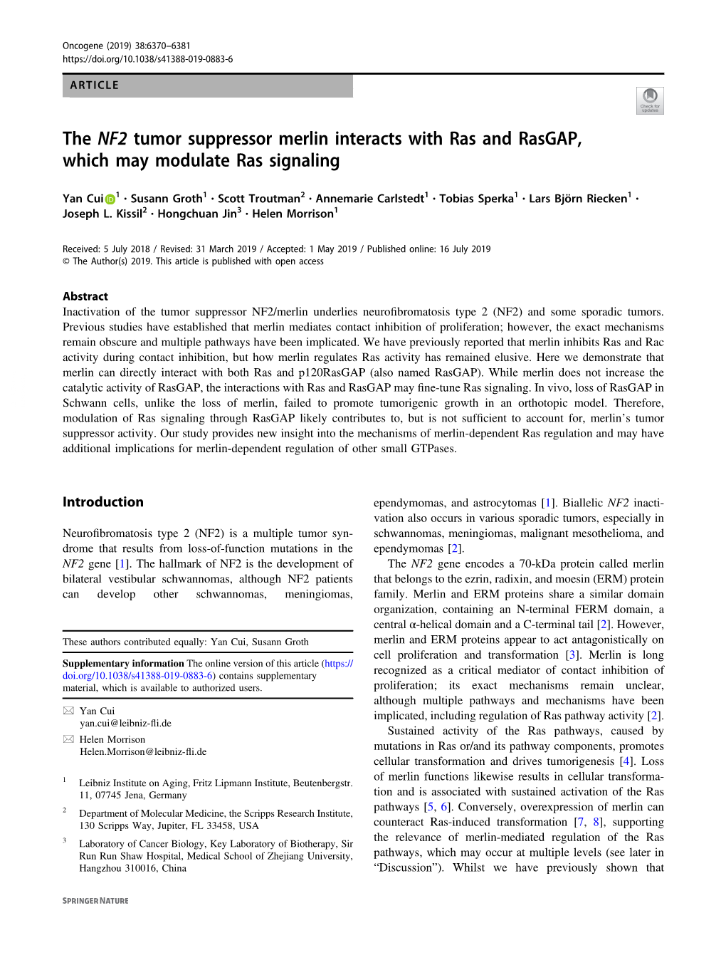 The NF2 Tumor Suppressor Merlin Interacts with Ras and Rasgap, Which May Modulate Ras Signaling