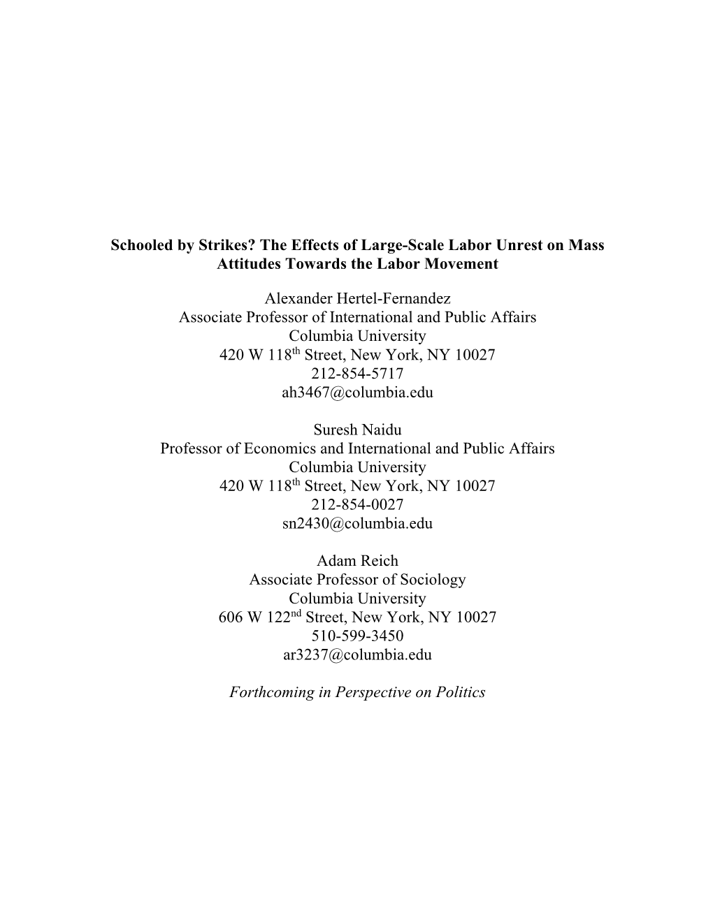 Schooled by Strikes? the Effects of Large-Scale Labor Unrest on Mass Attitudes Towards the Labor Movement