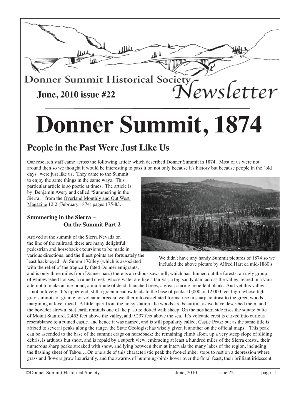 Donner Summit, 1874 People in the Past Were Just Like Us