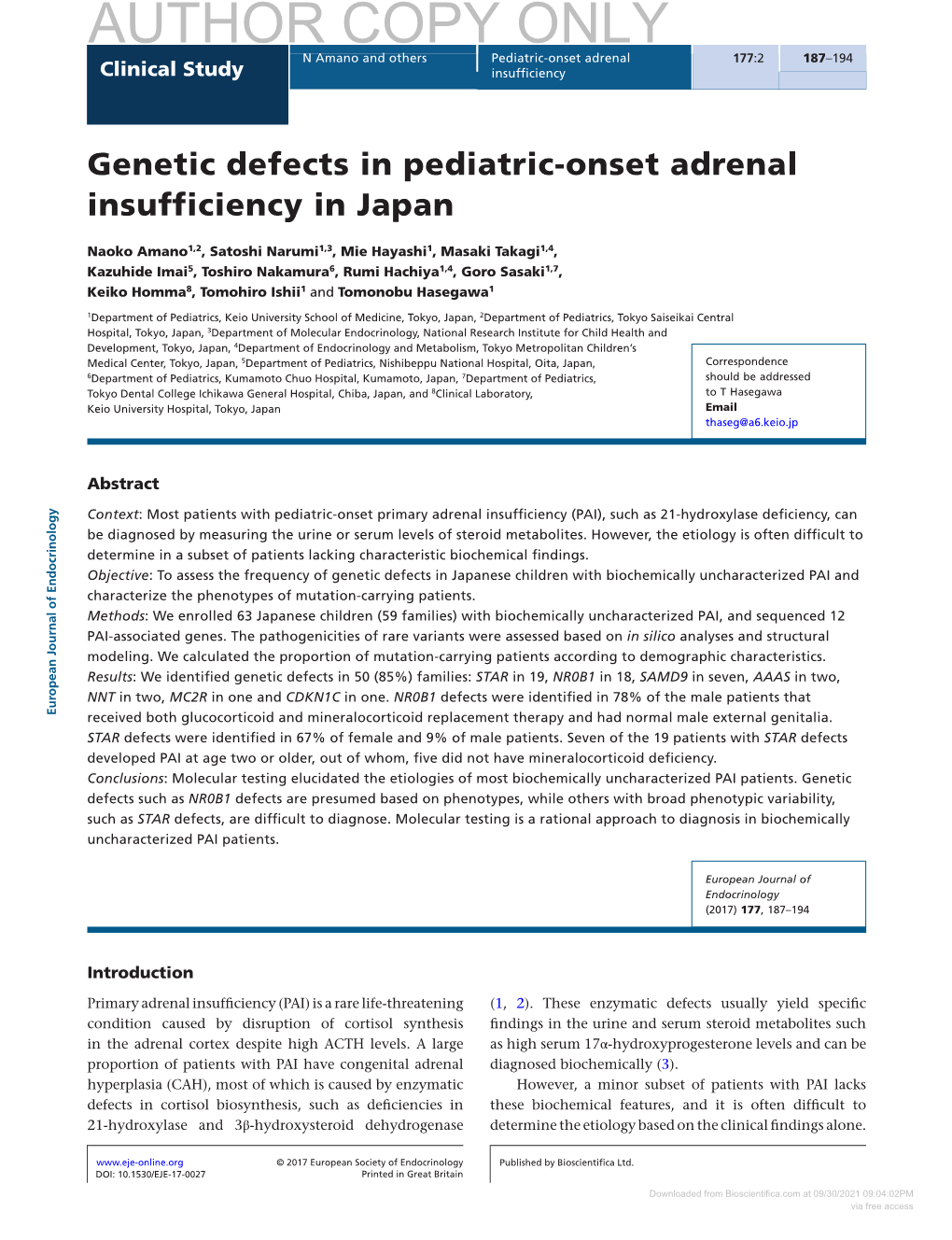 Downloaded from Bioscientifica.Com at 09/30/2021 09:04:02PM Via Free Access