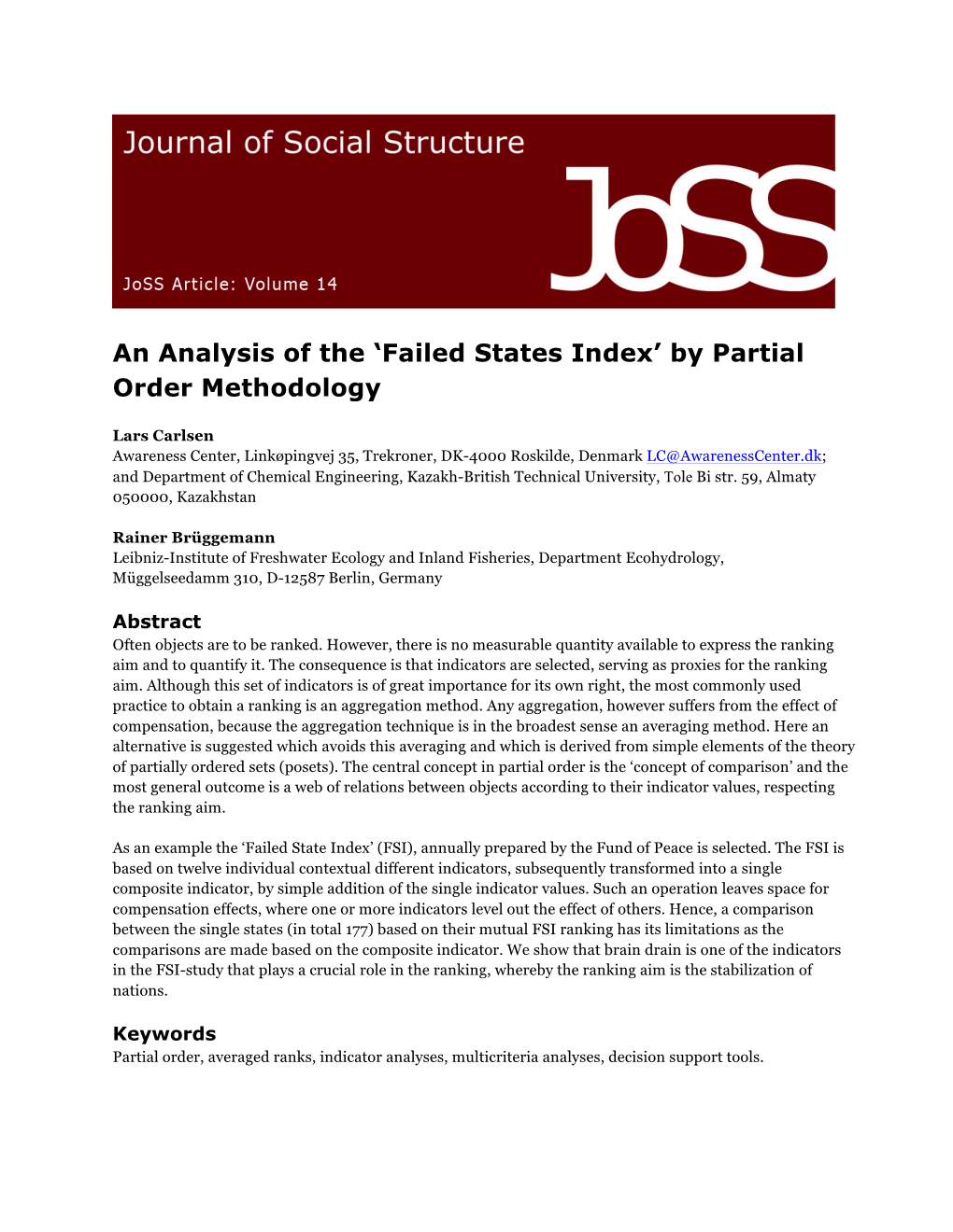 An Analysis of the 'Failed States Index' by Partial Order Methodology