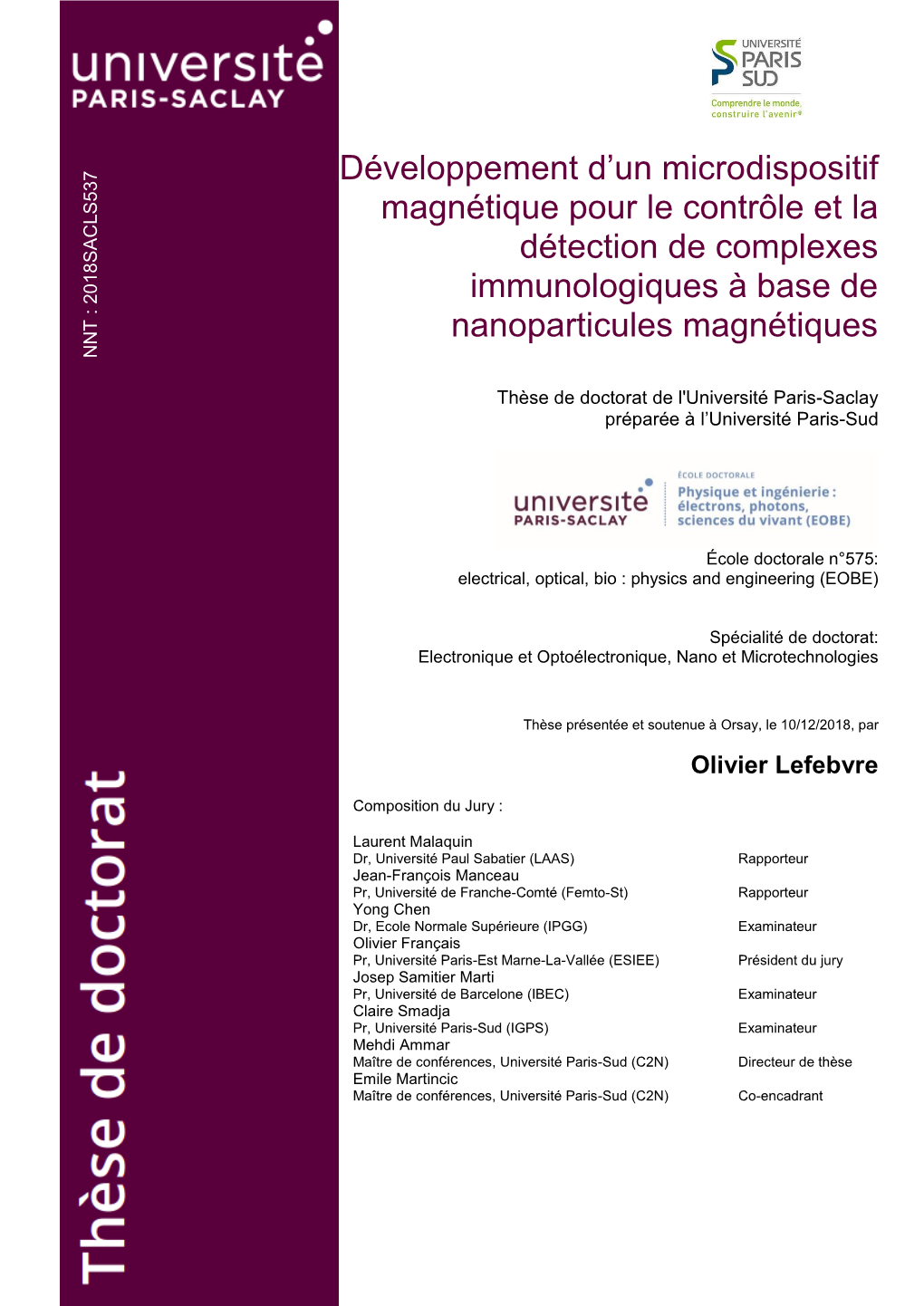 Développement D'un Microdispositif Magnétique Pour Le Contrôle Et La