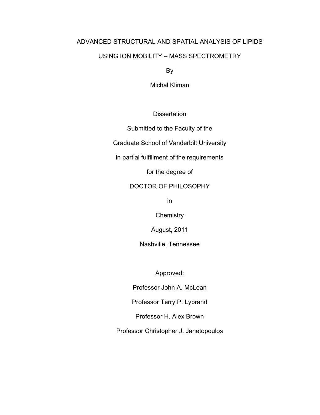 MASS SPECTROMETRY by Michal Kliman Dissertation Submi