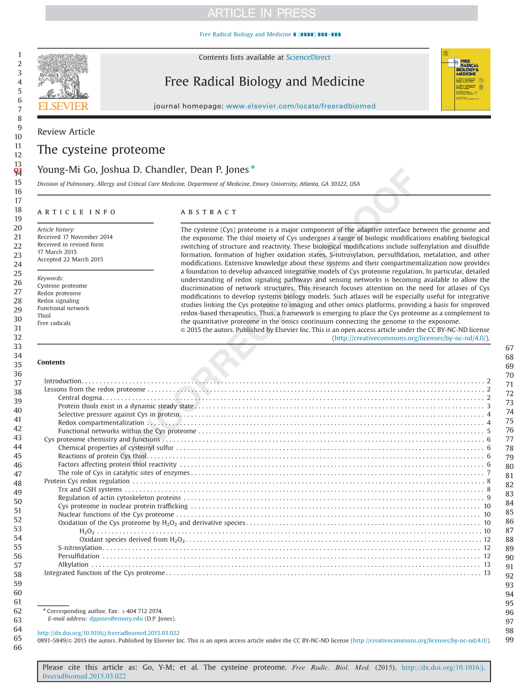 The Cysteine Proteome 13 N Q114 Young-Mi Go, Joshua D