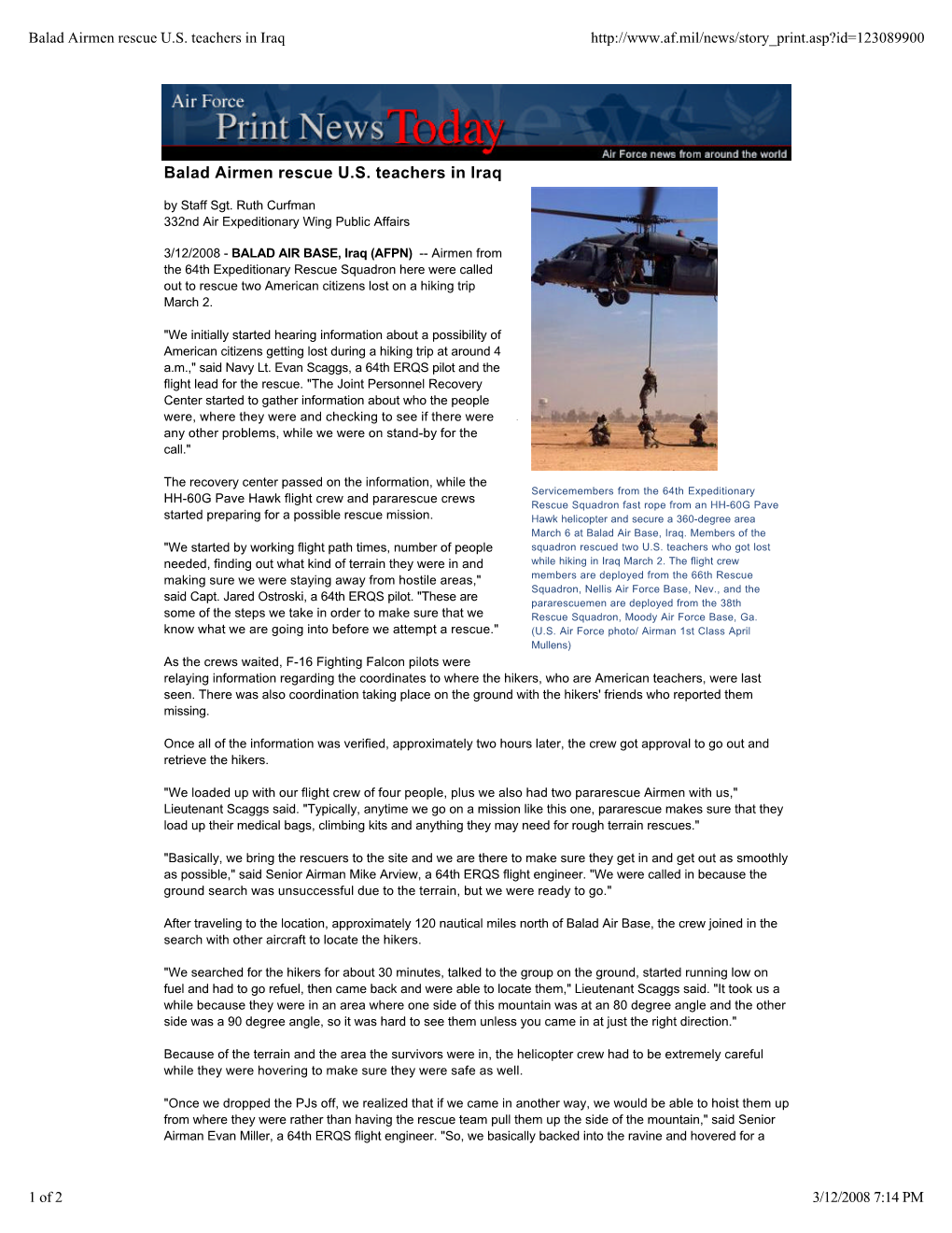 Balad Airmen Rescue US Teachers in Iraq