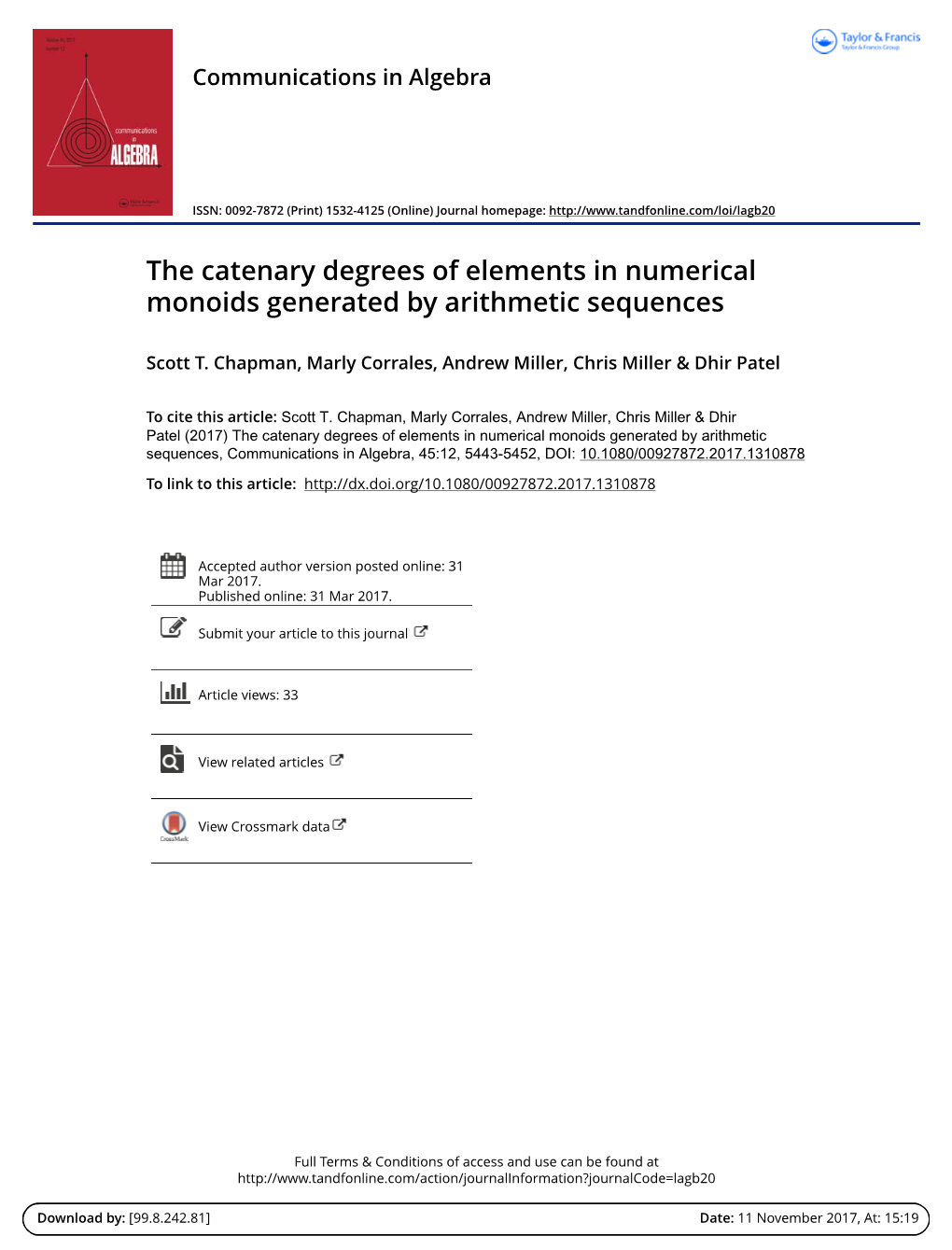 The Catenary Degrees of Elements in Numerical Monoids Generated by Arithmetic Sequences