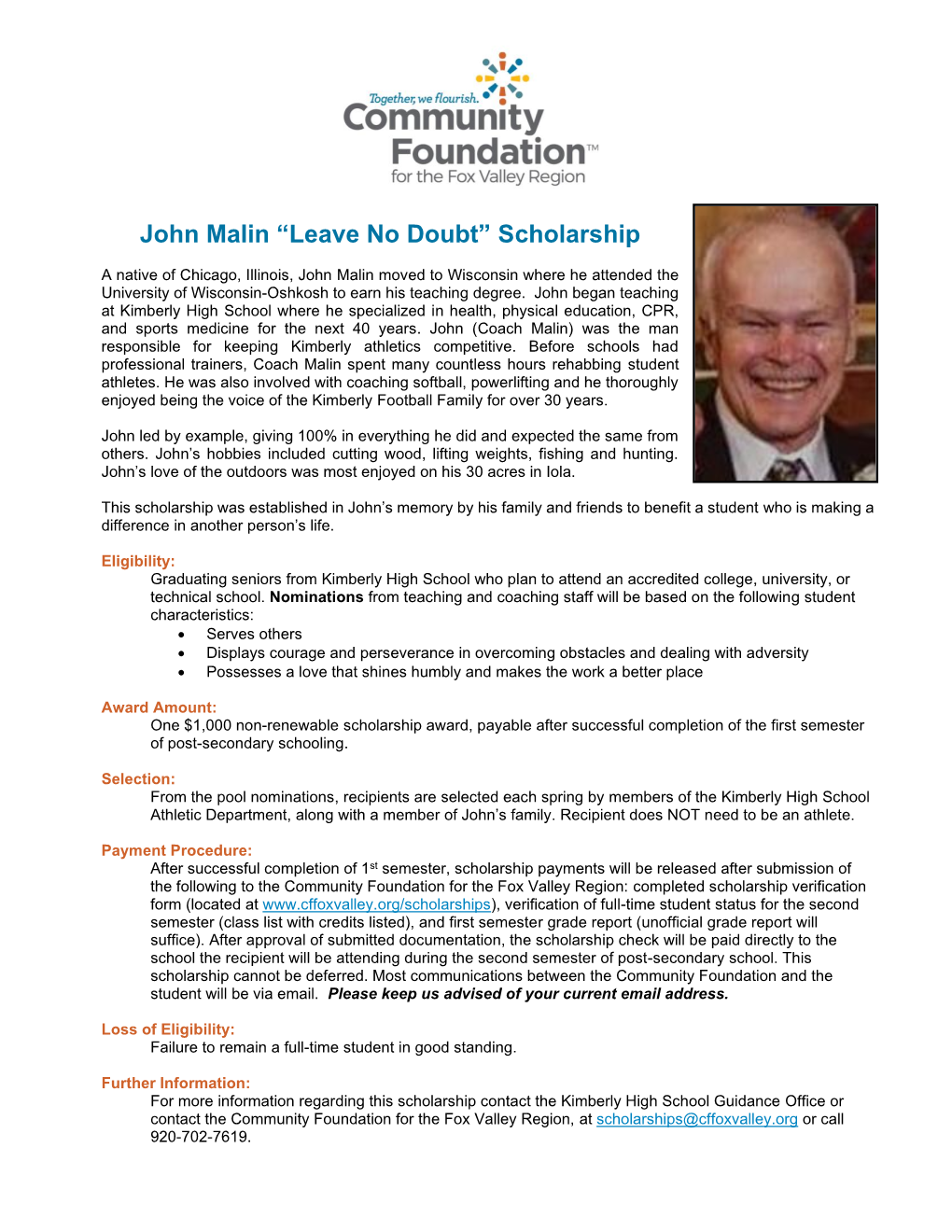 John Malin “Leave No Doubt” Scholarship