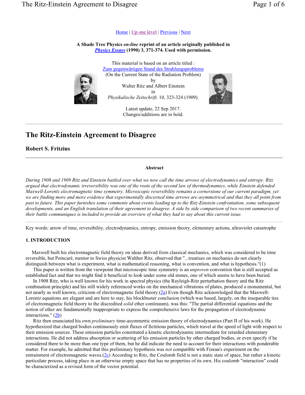 The Ritz-Einstein Agreement to Disagree Page 1 of 6