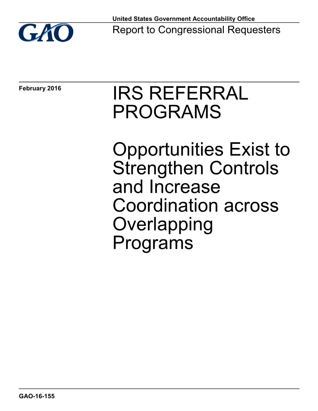 GAO-16-155, IRS Referral Programs