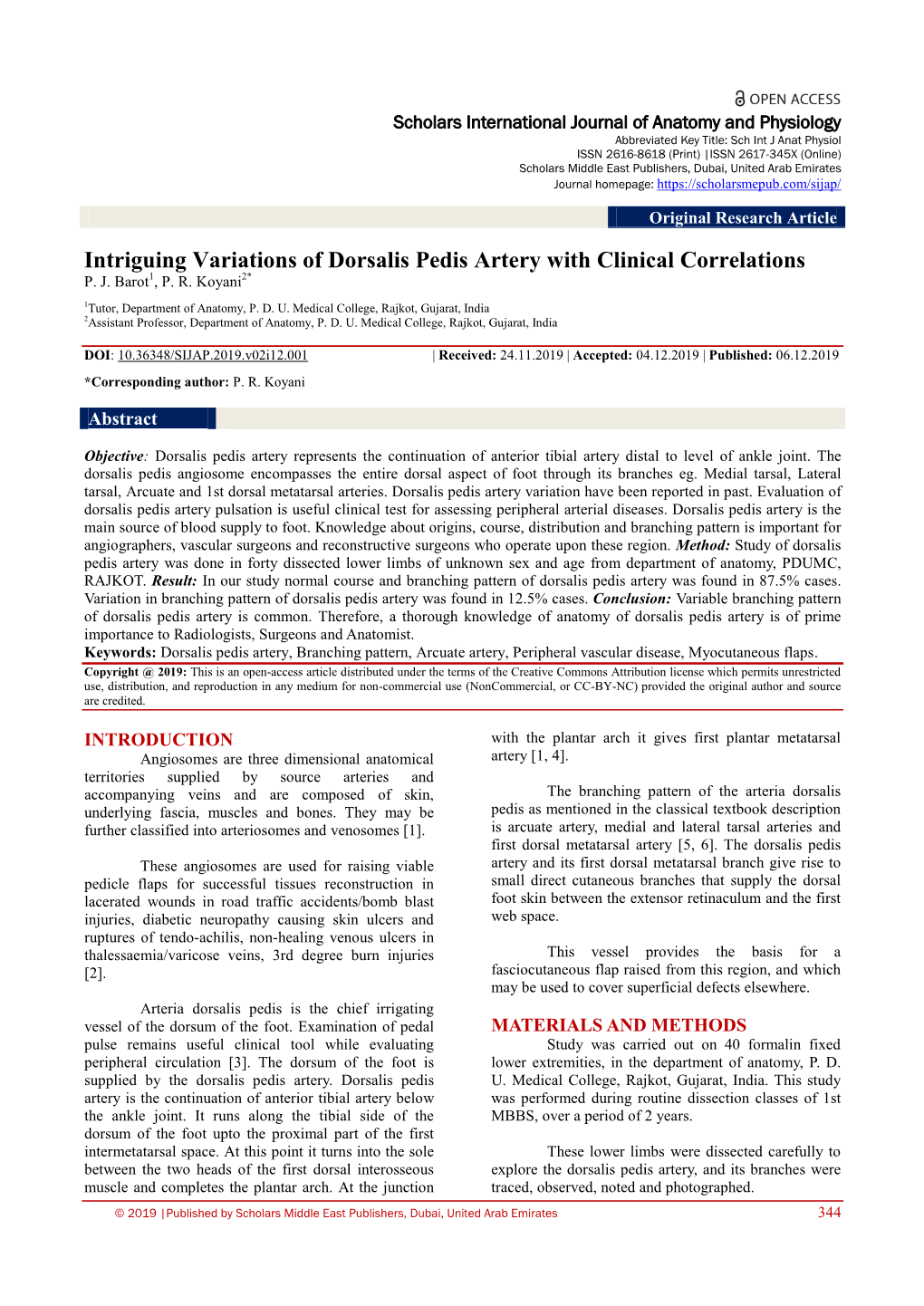 Intriguing Variations of Dorsalis Pedis Artery with Clinical Correlations P