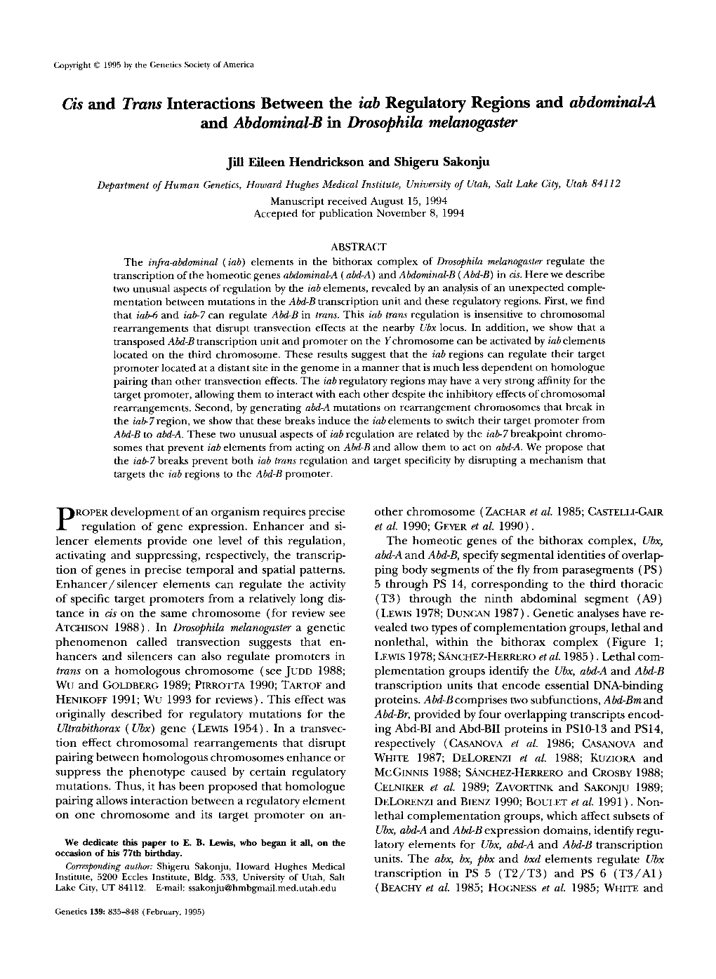 And Abdominal-B in Drosqbhilu Melanogaster