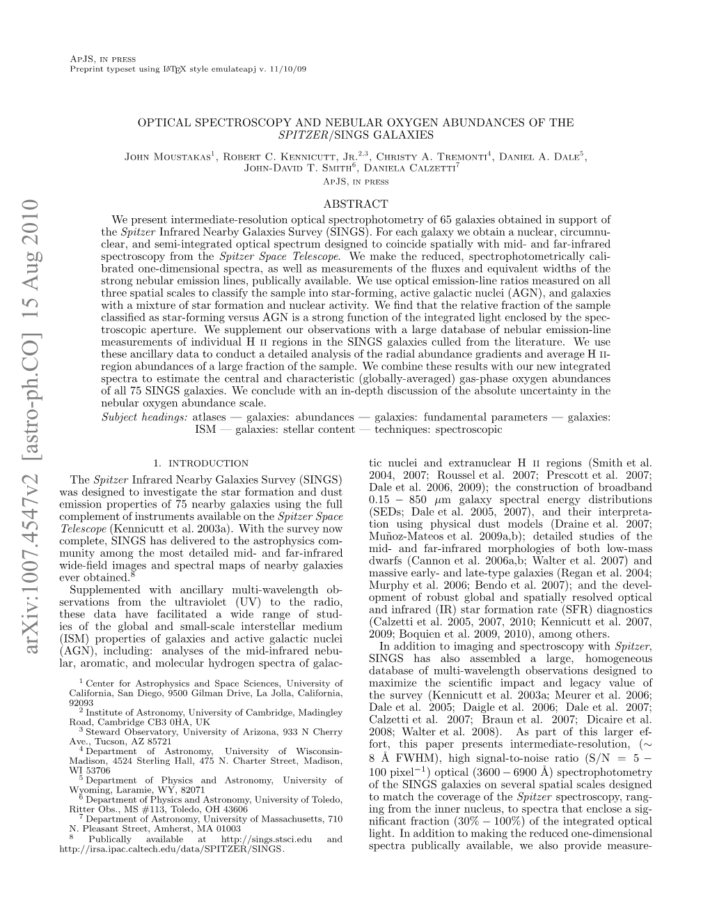 Arxiv:1007.4547V2 [Astro-Ph.CO]