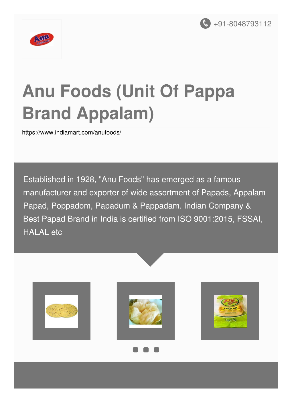 Anu Foods (Unit of Pappa Brand Appalam)
