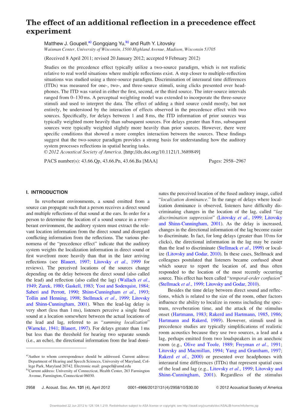 The Effect of an Additional Reflection in a Precedence Effect Experiment