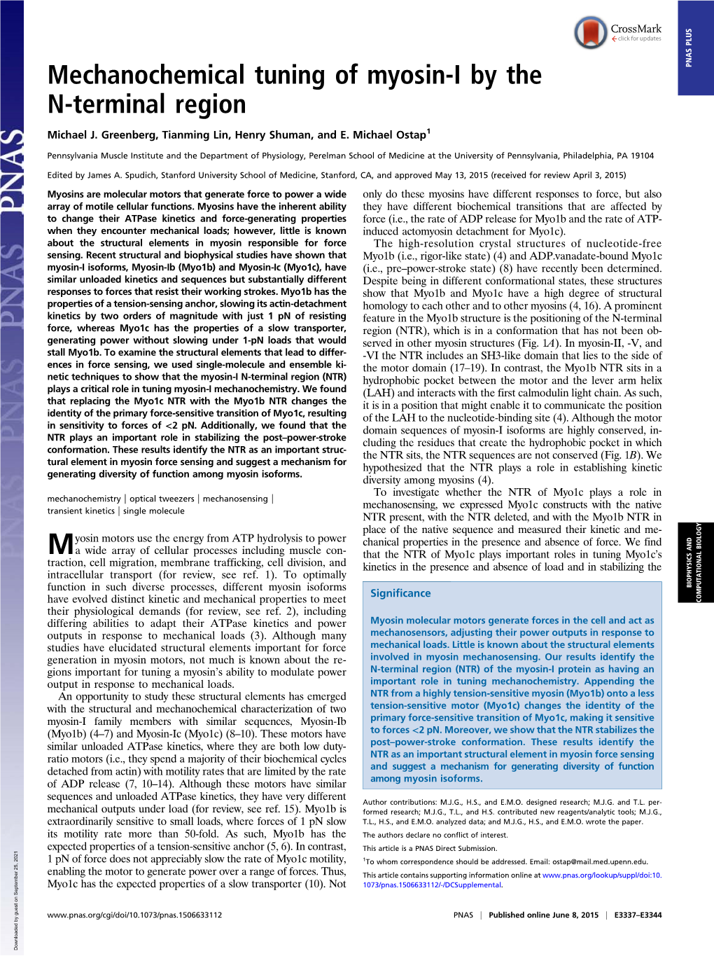 Myosin-I by the PNAS PLUS N-Terminal Region