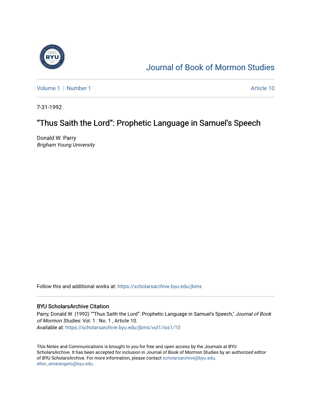 Thus Saith the Lord”: Prophetic Language in Samuel's Speech