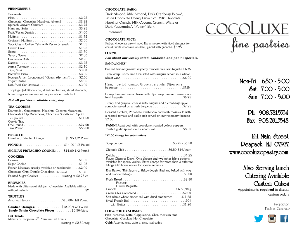 Cocoluxe * Fall 2017 Full Menu