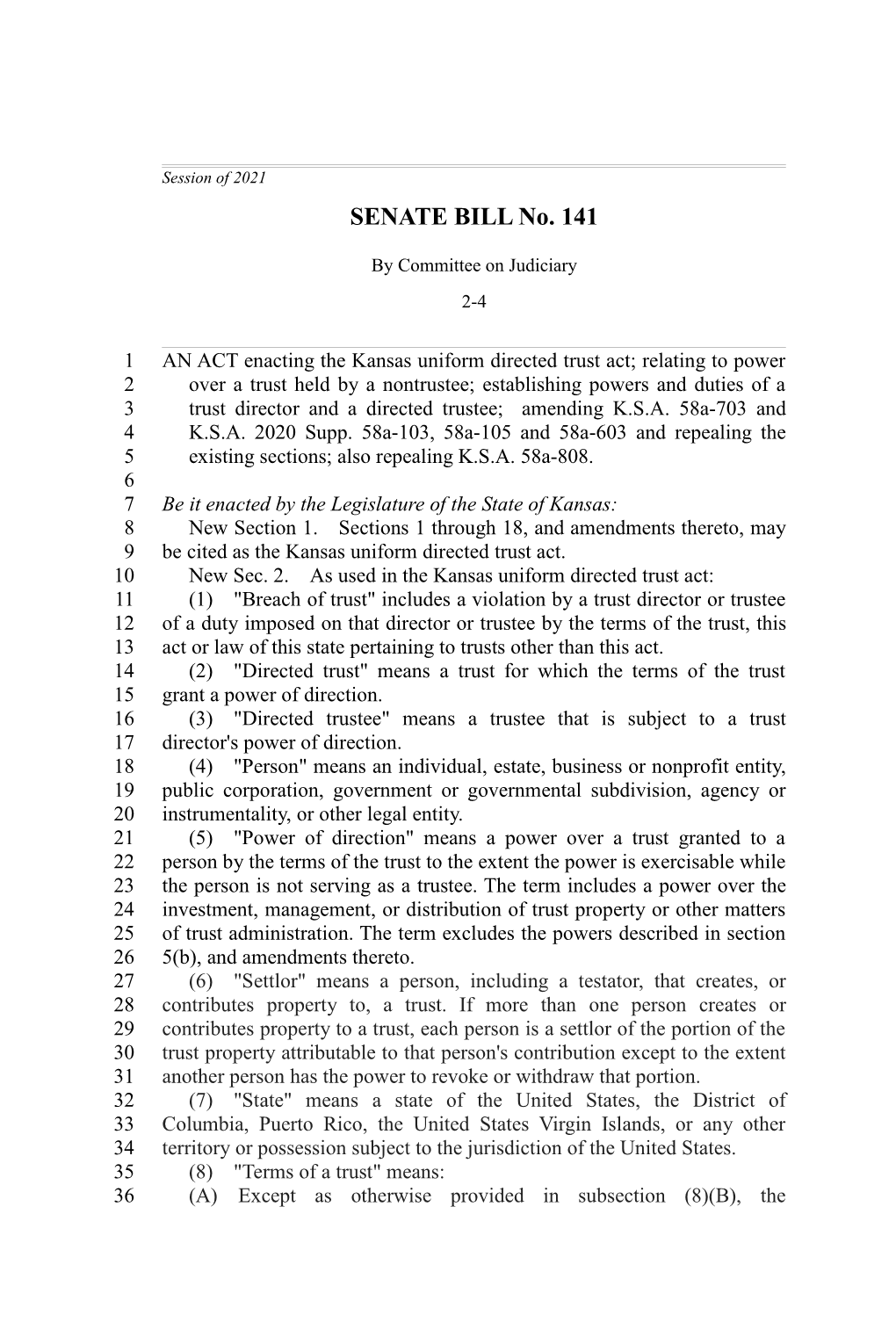 SENATE BILL No. 141