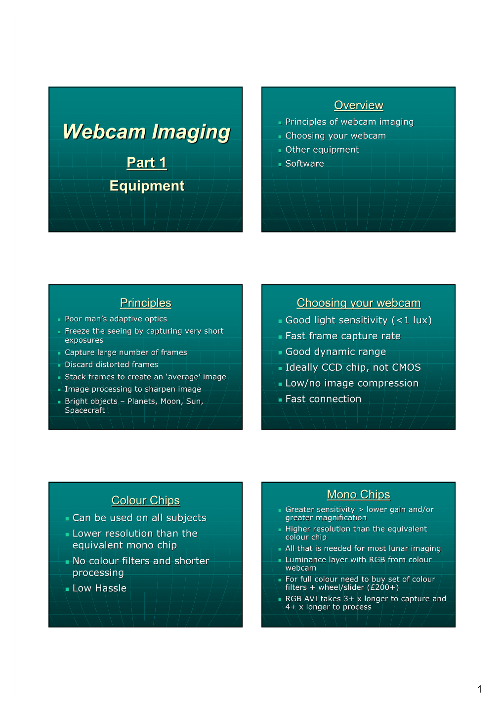 Webcam Imaging Webcam Imaging  Choosing Your Webcam  Other Equipment