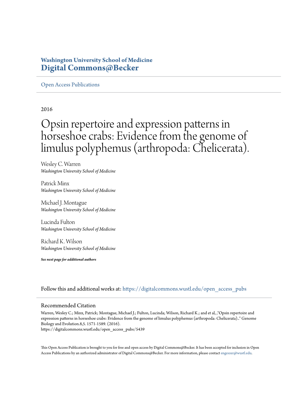 Evidence from the Genome of Limulus Polyphemus (Arthropoda: Chelicerata)