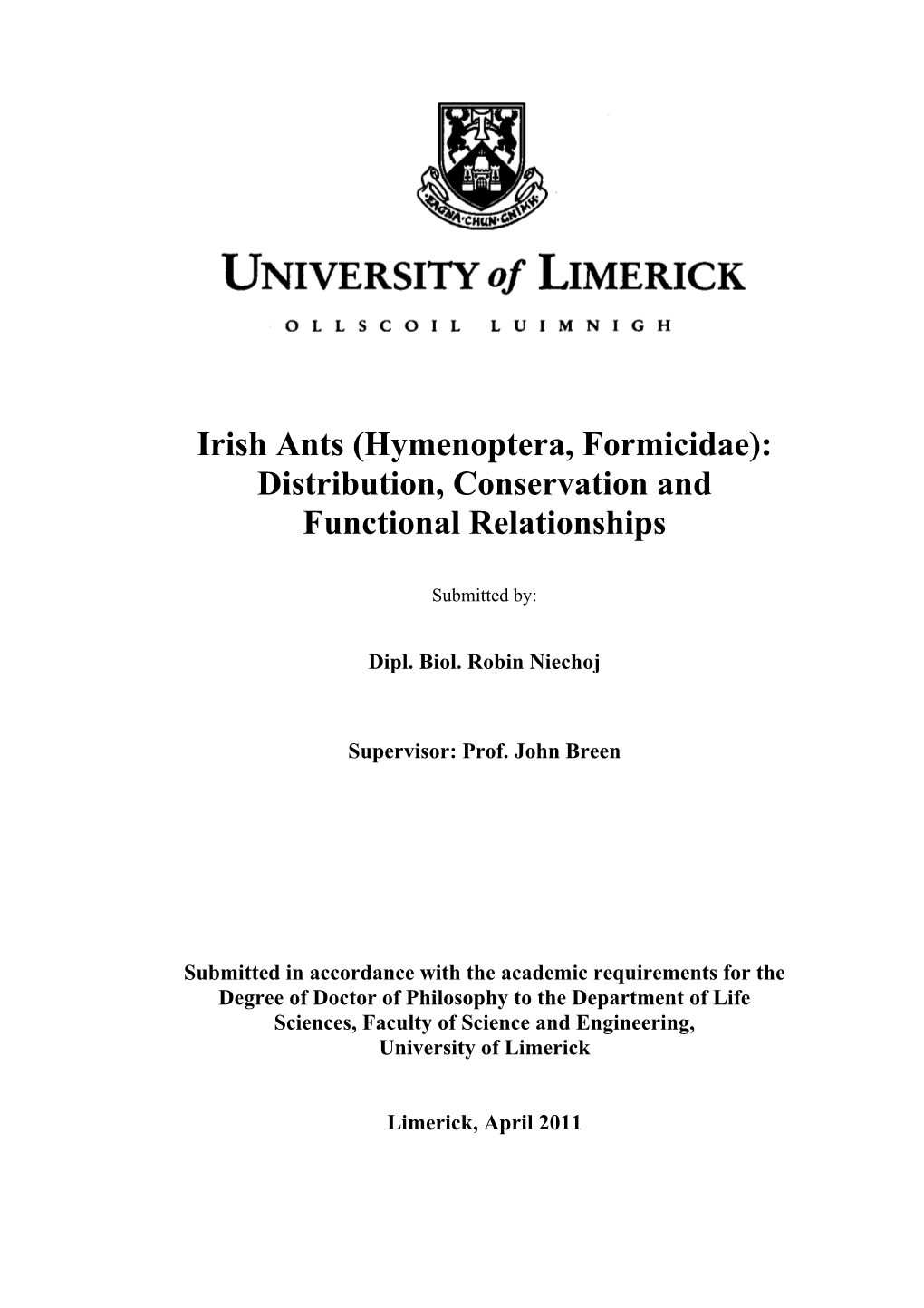 Irish Ants (Hymenoptera, Formicidae): Distribution, Conservation and Functional Relationships
