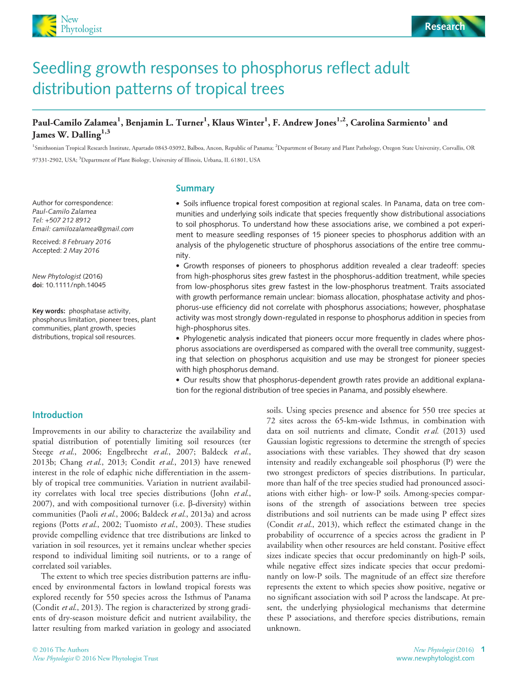 Seedling Growth Responses to Phosphorus Reflect Adult Distribution