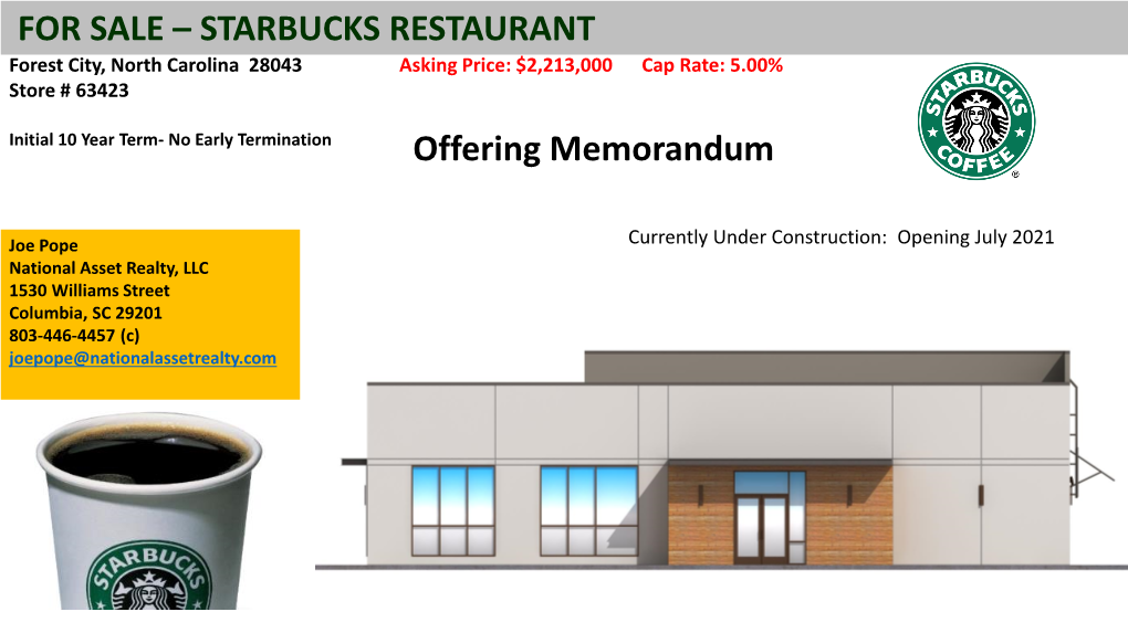 FOR SALE – STARBUCKS RESTAURANT Offering Memorandum