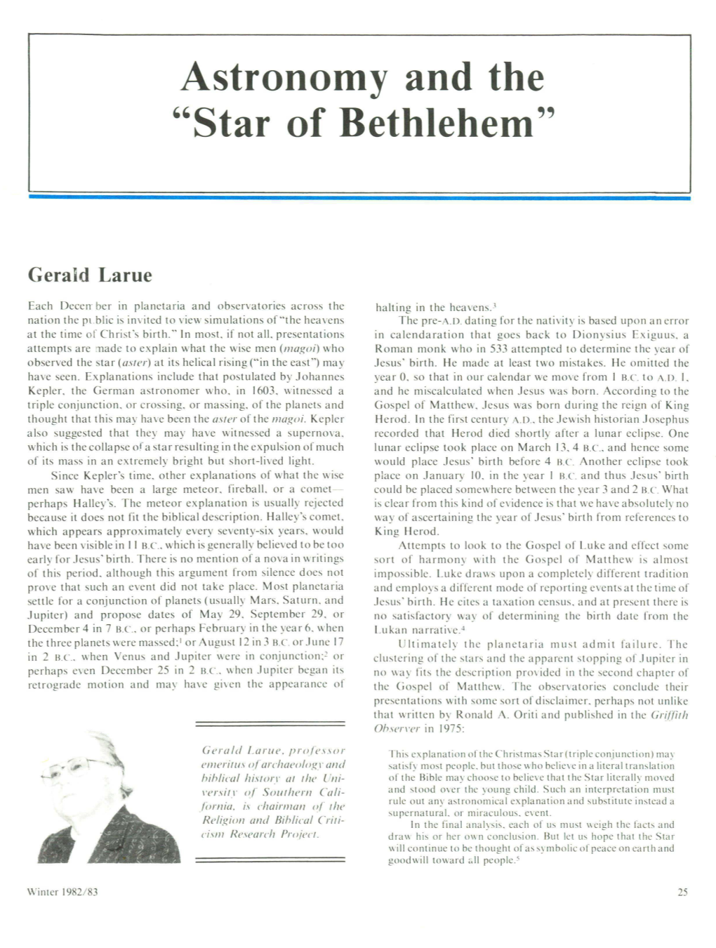 Astronomy and the "Star of Bethlehem"