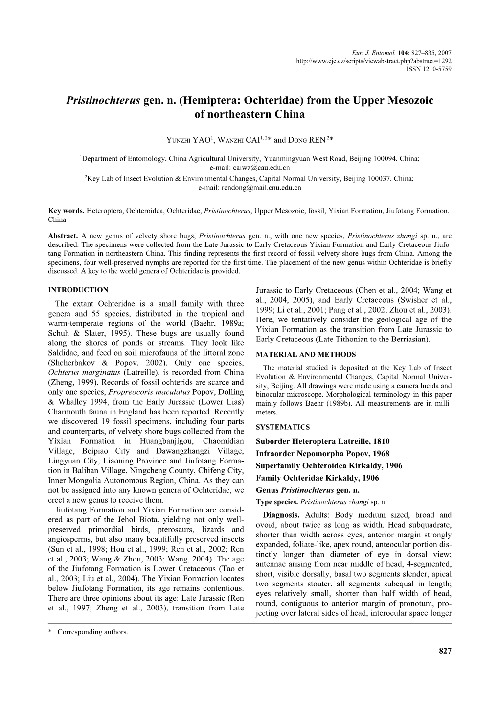 (Hemiptera: Ochteridae) from the Upper Mesozoic of Northeastern China