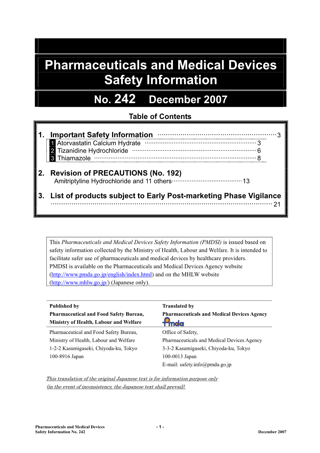 Pharmaceuticals and Medical Devices Safety Information No