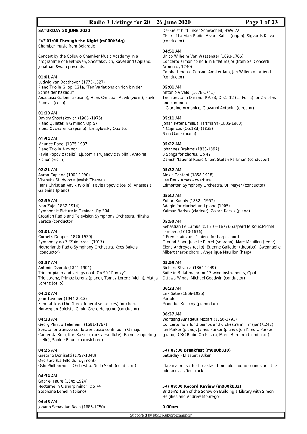 Radio 3 Listings for 20 – 26 June 2020 Page 1