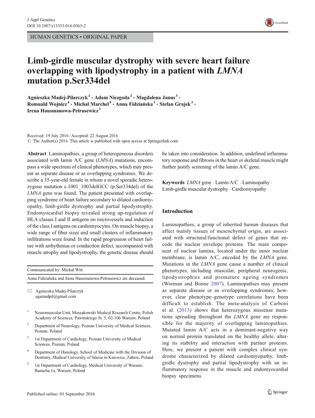 Limb-Girdle Muscular Dystrophy with Severe Heart Failure Overlapping with Lipodystrophy in a Patient with LMNA Mutation P.Ser334del