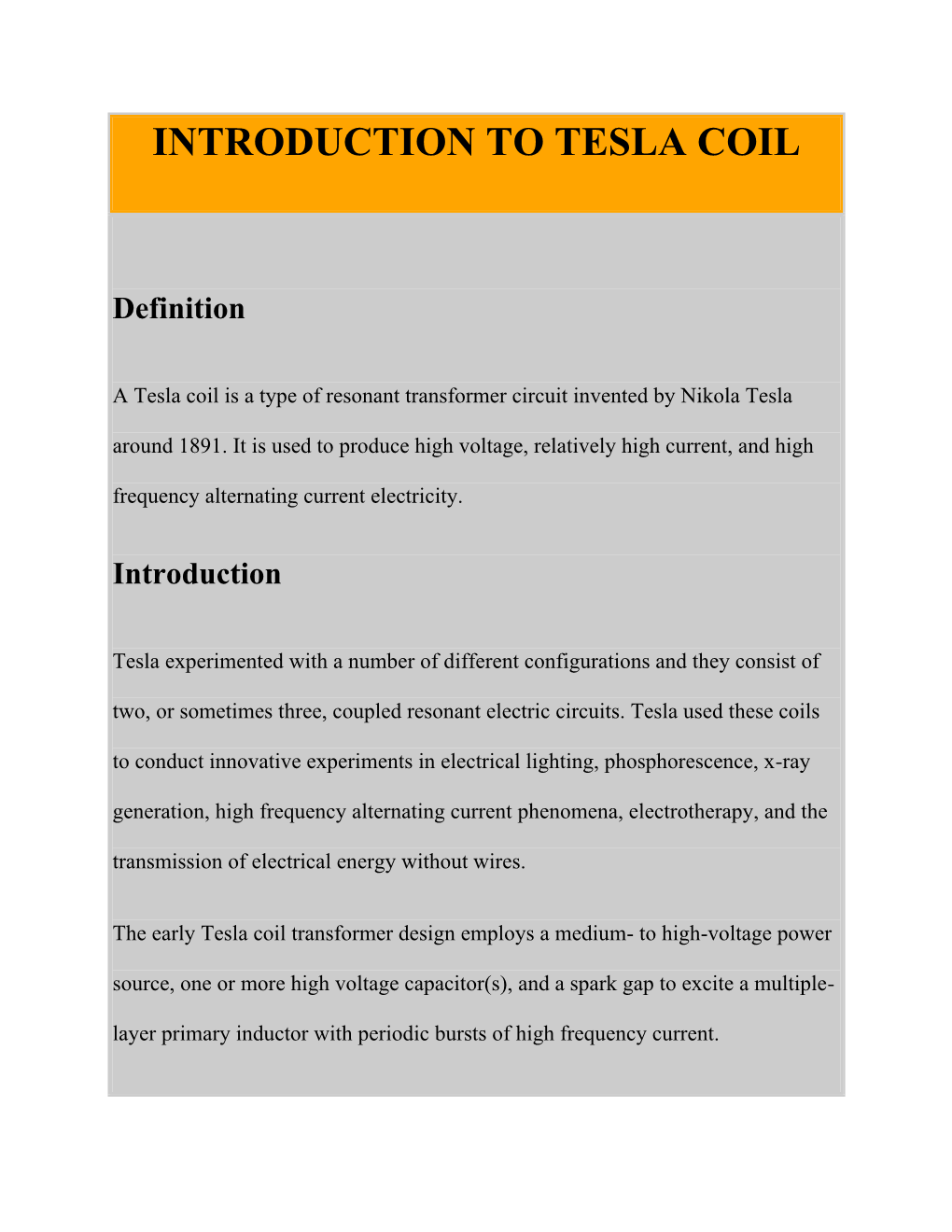 Introduction to Tesla Coil