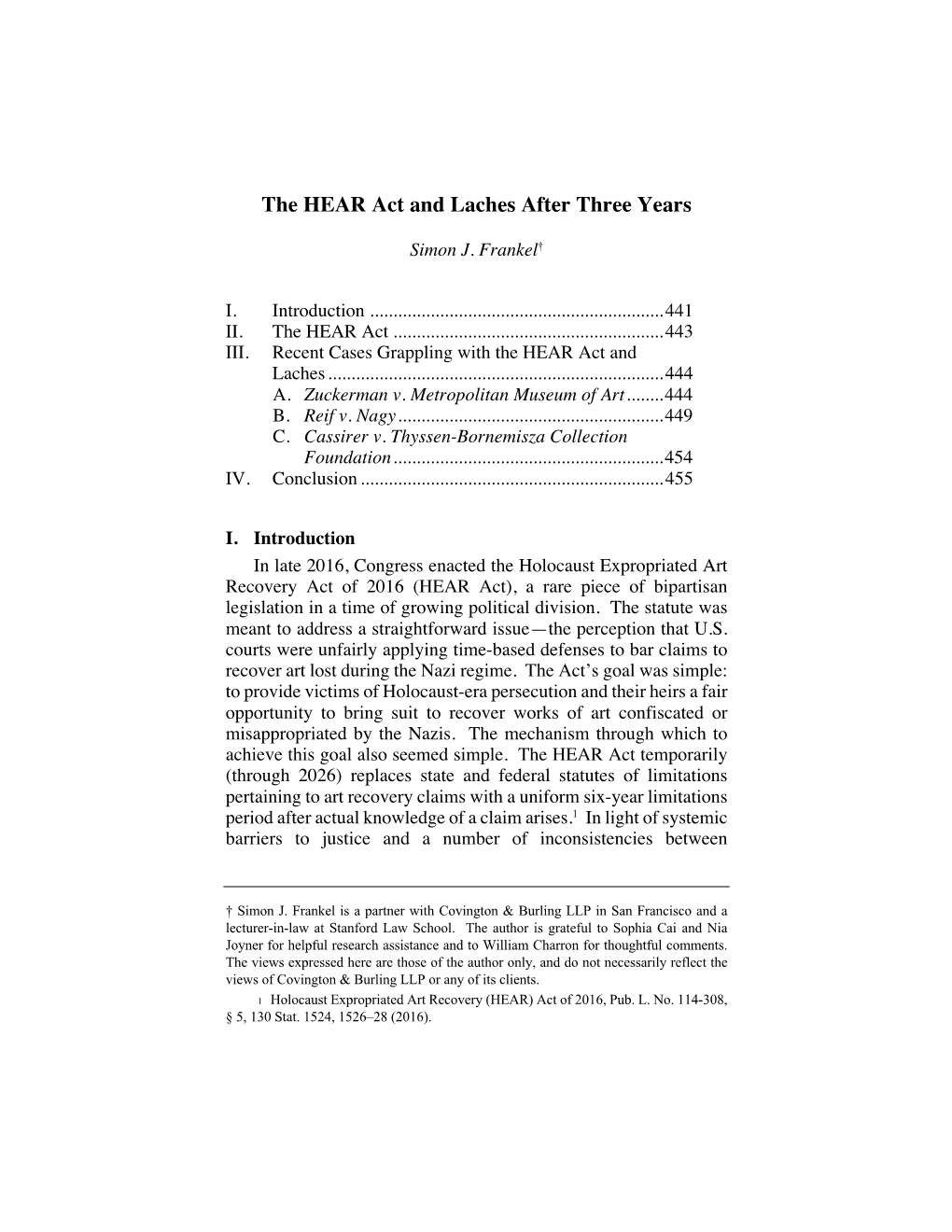 The HEAR Act and Laches After Three Years