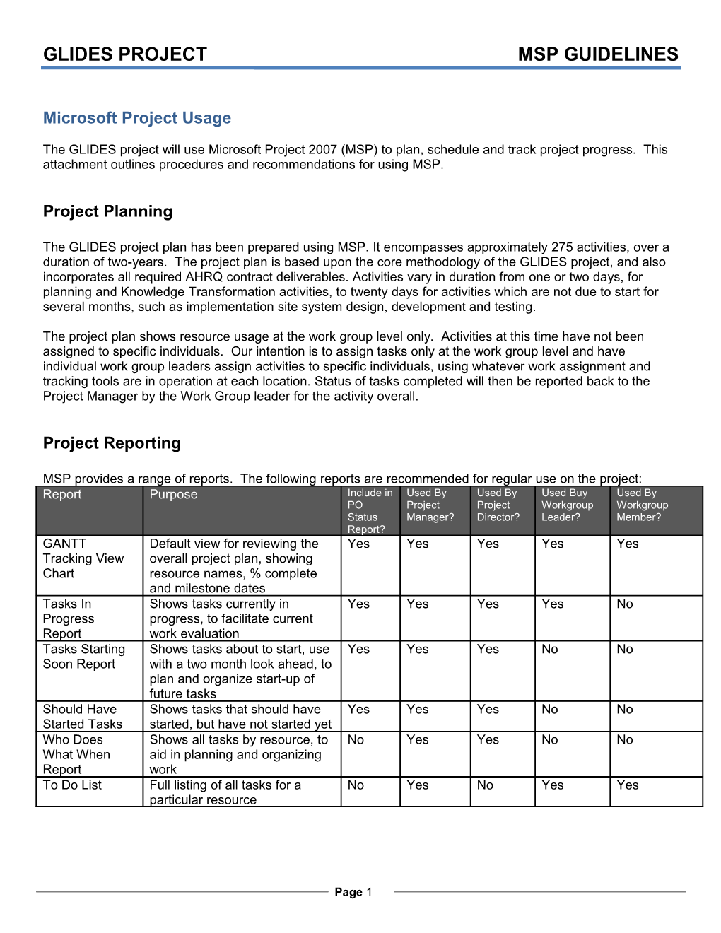 Glides Project Msp Guidelines