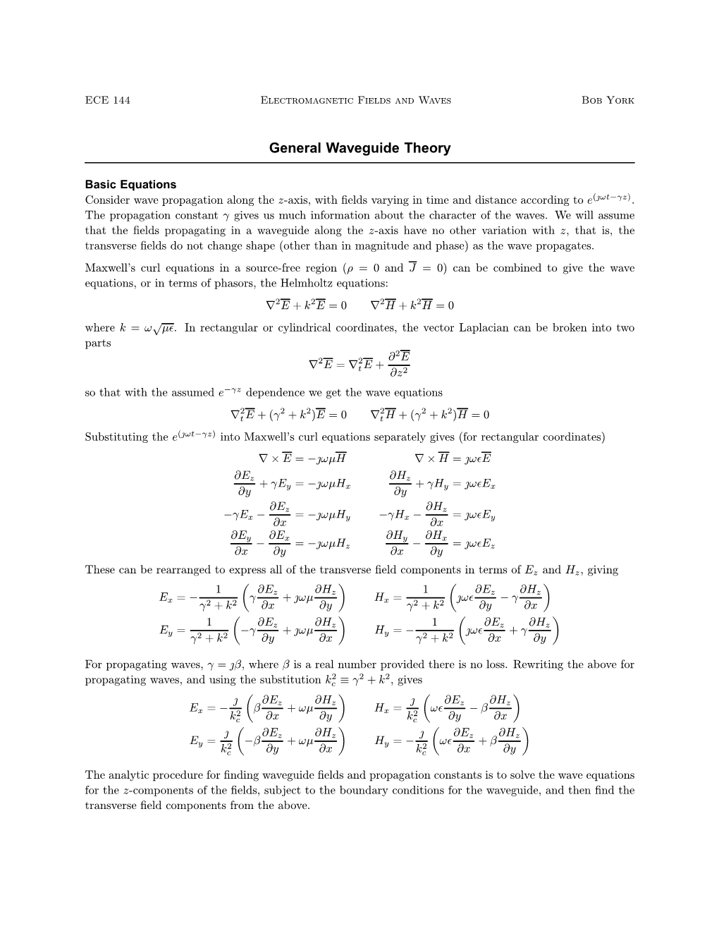 Wave Guides Summary and Problems