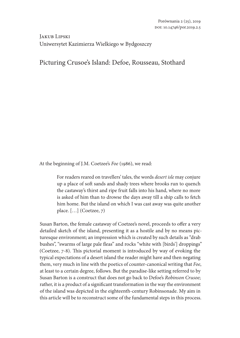 Picturing Crusoe's Island: Defoe, Rousseau, Stothard