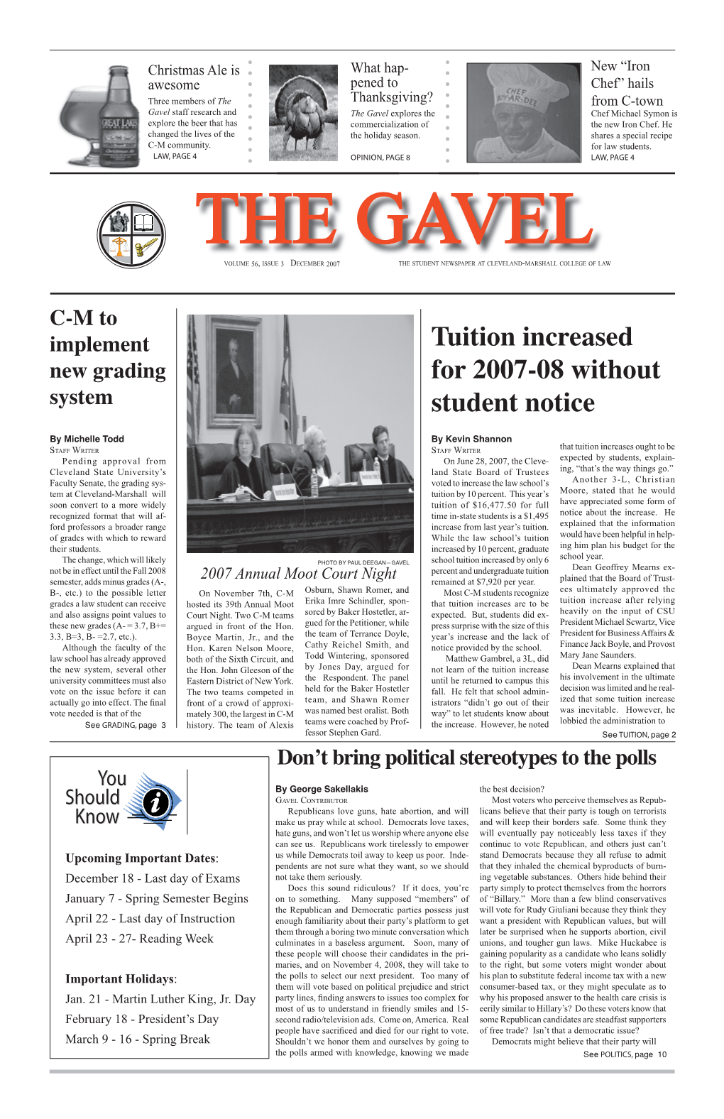 Issue 3 December 2007 the Student Newspaper at Cleveland-Marshall College of Law