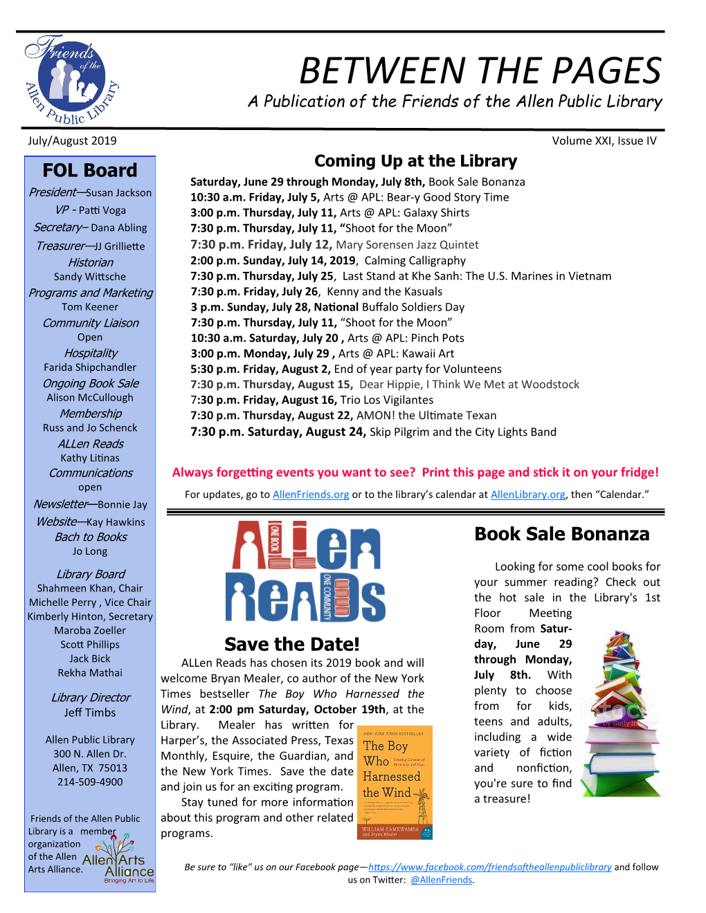 BETWEEN the PAGES a Publication of the Friends of the Allen Public Library