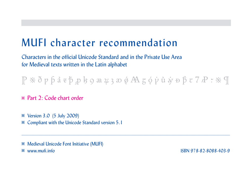 MUFI Character Recommendation V. 3.0: Code Chart Order