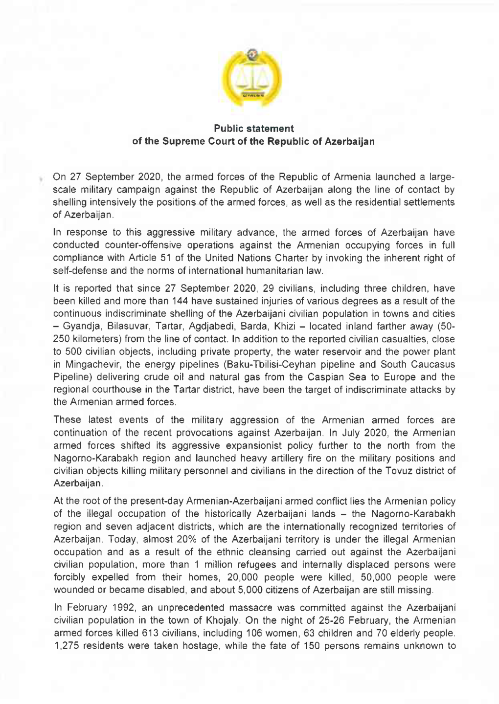 Public Statement of the Supreme Court of the Republic of Azerbaijan