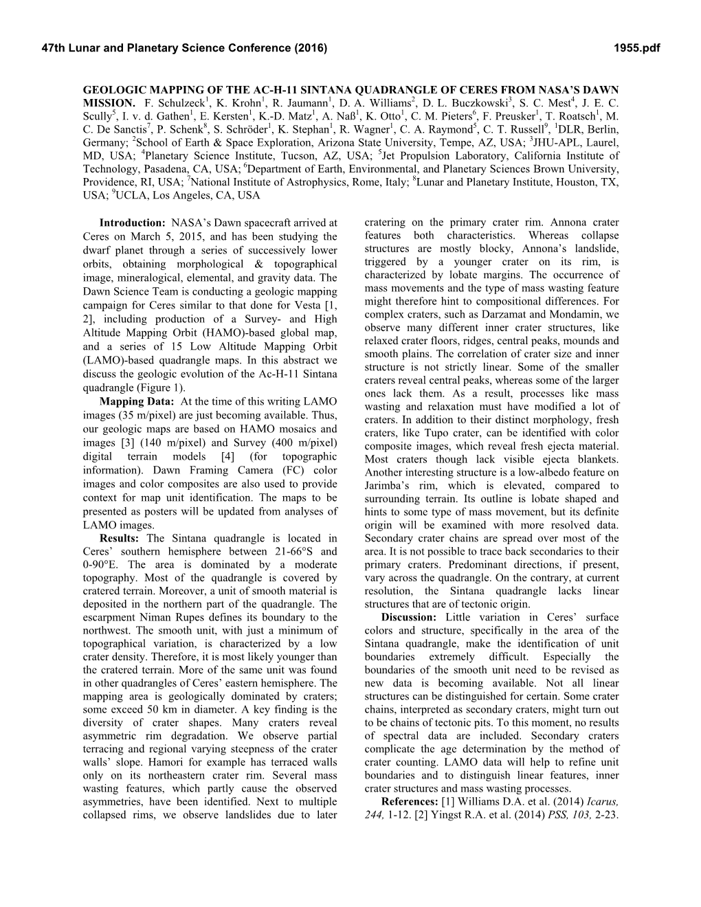 Geologic Mapping of the Ac-H-11 Sintana Quadrangle of Ceres from Nasa’S Dawn Mission