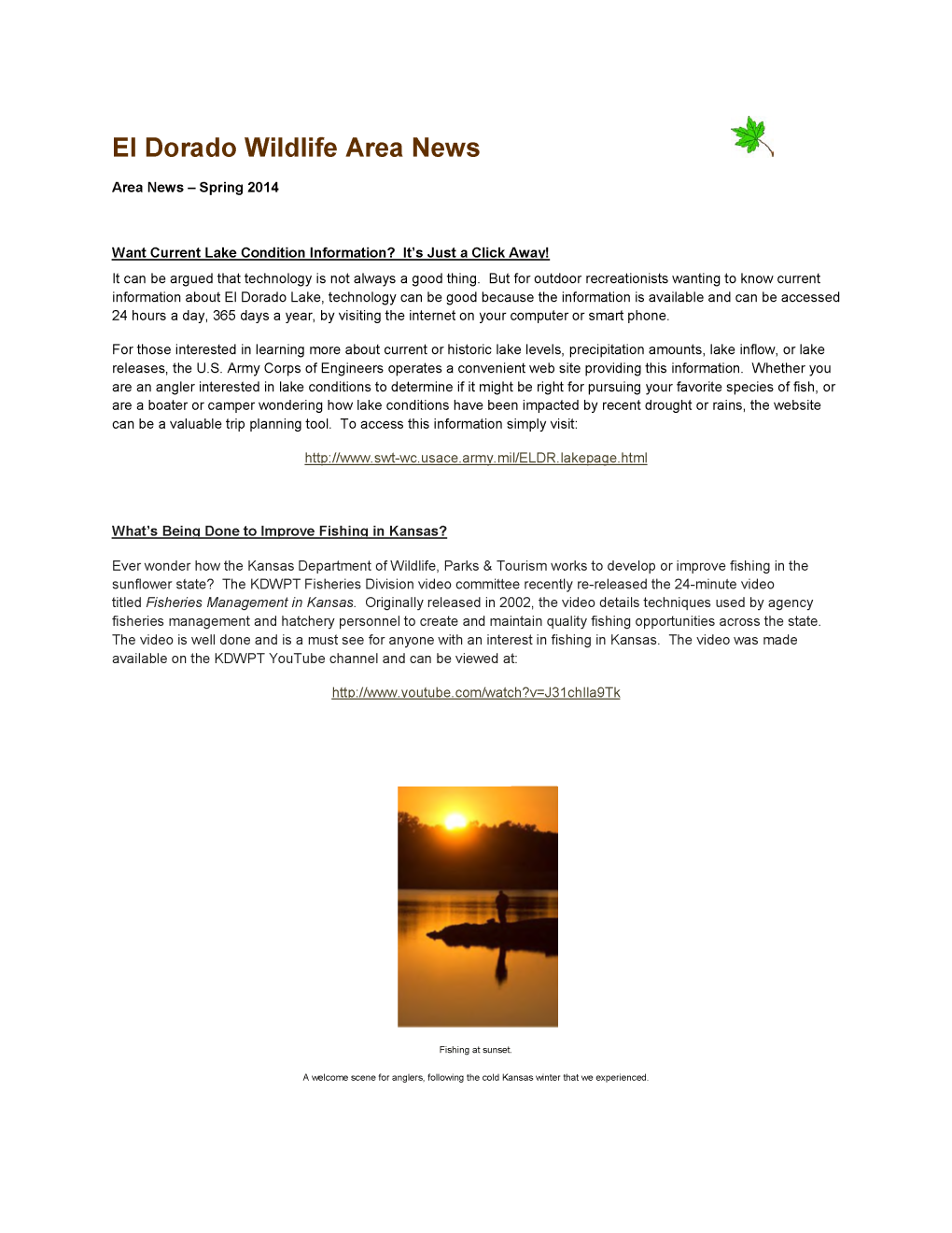 El Dorado Wildlife Area News