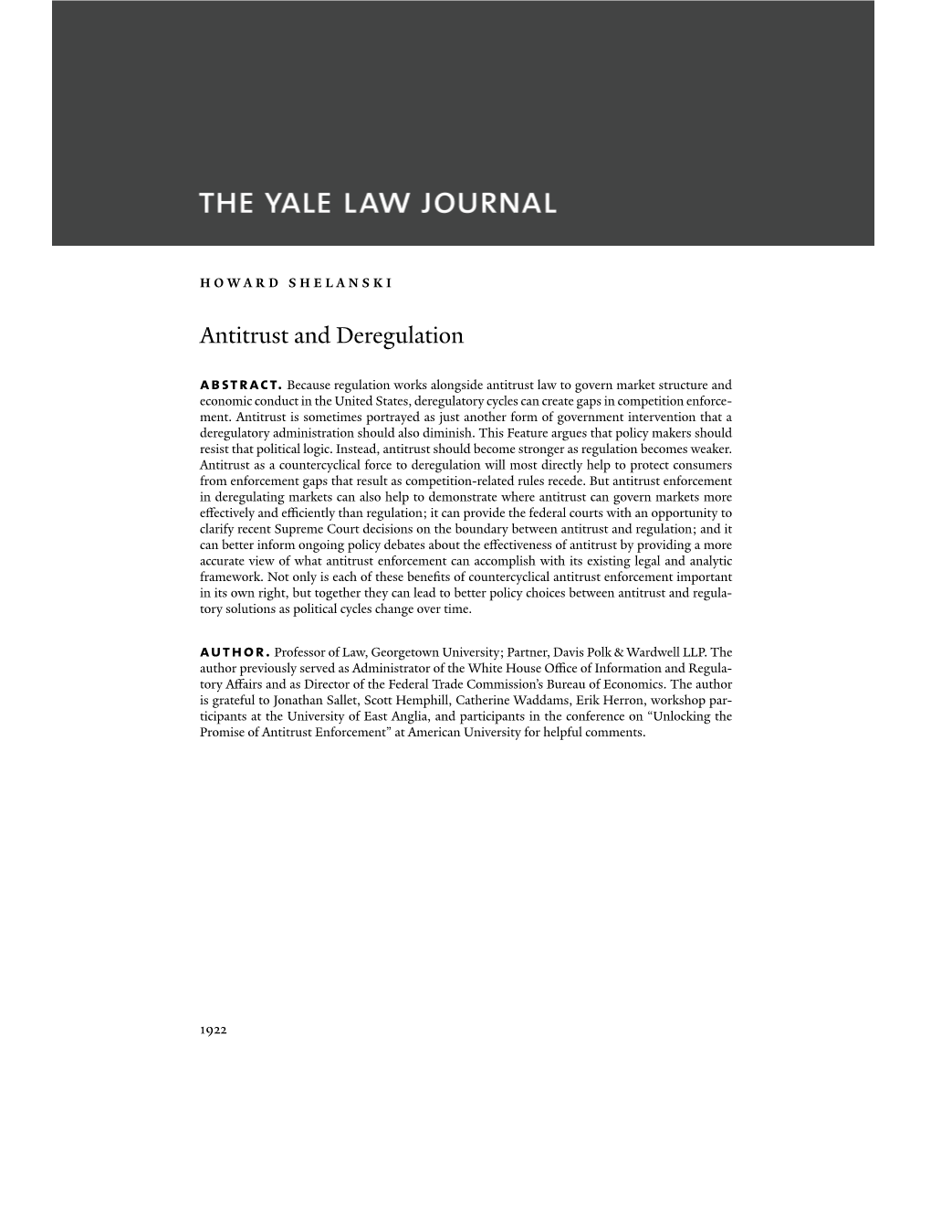 Antitrust and Deregulation Abstract