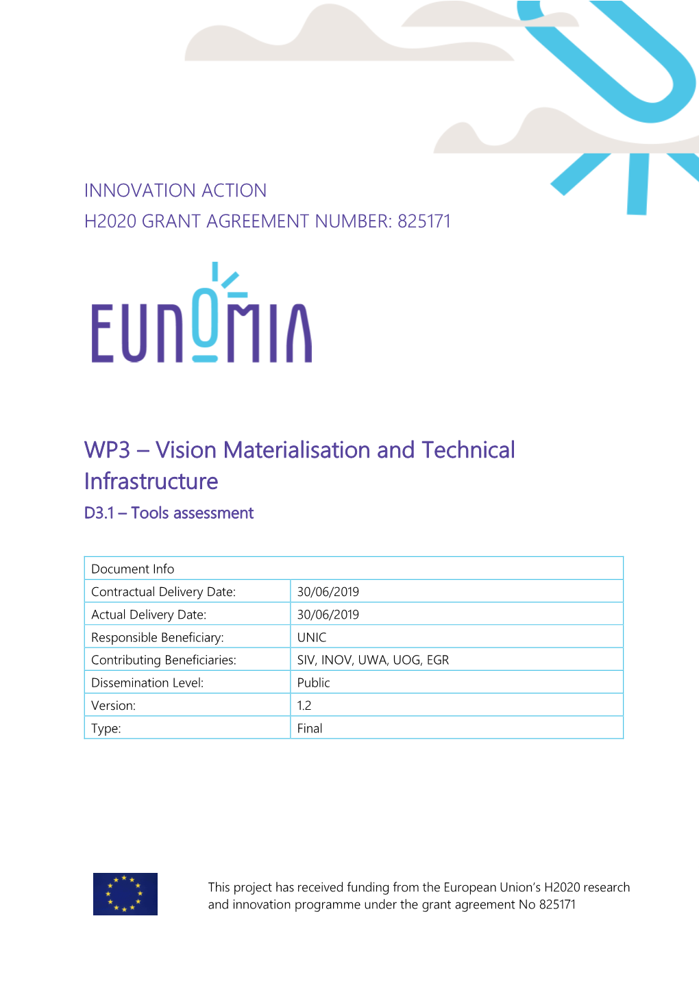D3.1 Tools Assessment Version Date: 30/06/2019 Total Number of Pages: 37 Abstract: Report on the Technical Requirements to Be Covered by the EUNOMIA Solution