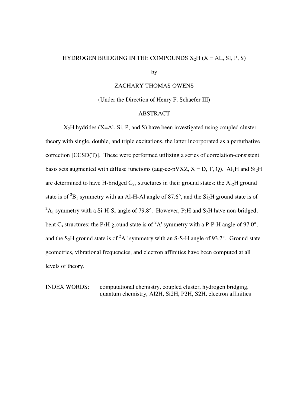 Hydrogen Bridging in the Compounds X2h (X = Al, Si, P, S