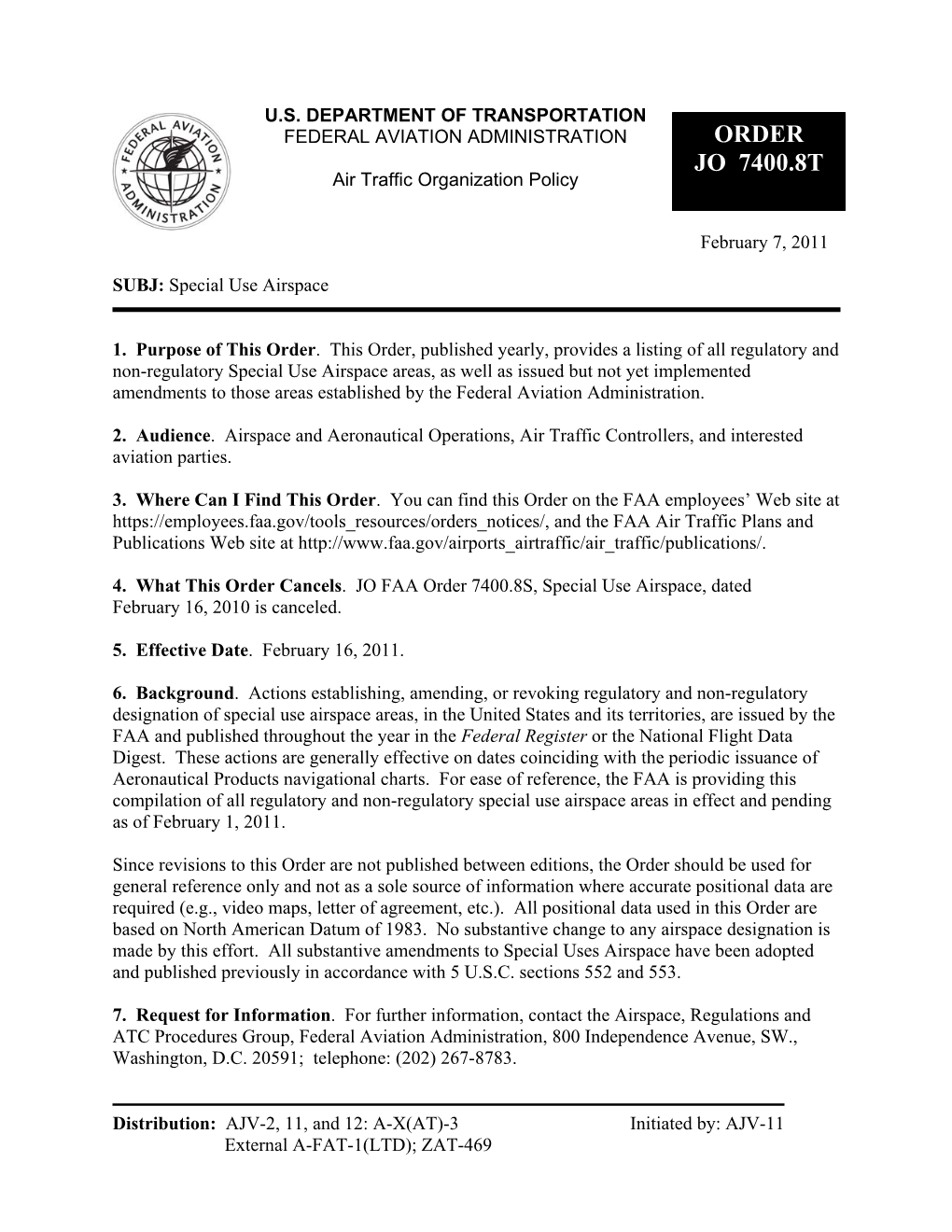 ORDER JO 7400.8T Air Traffic Organization Policy