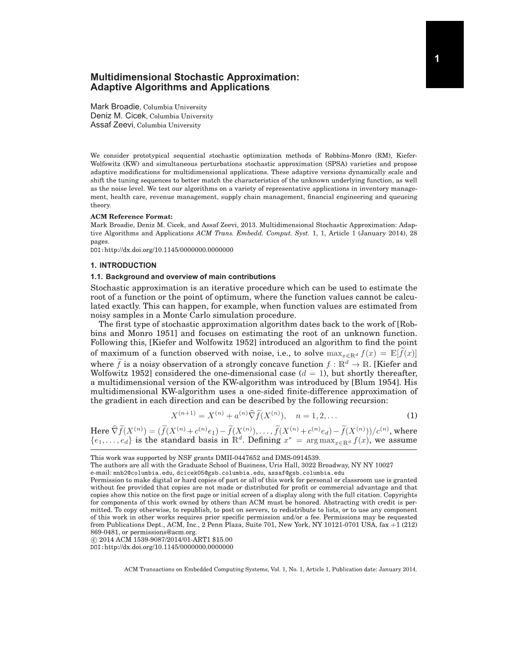 1 Multidimensional Stochastic Approximation: Adaptive Algorithms and Applications